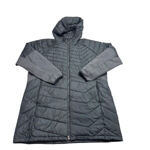 Columbia Womens Plus size 2X Gray Hooded Long Puffer Coat Thermal Coil Jacket